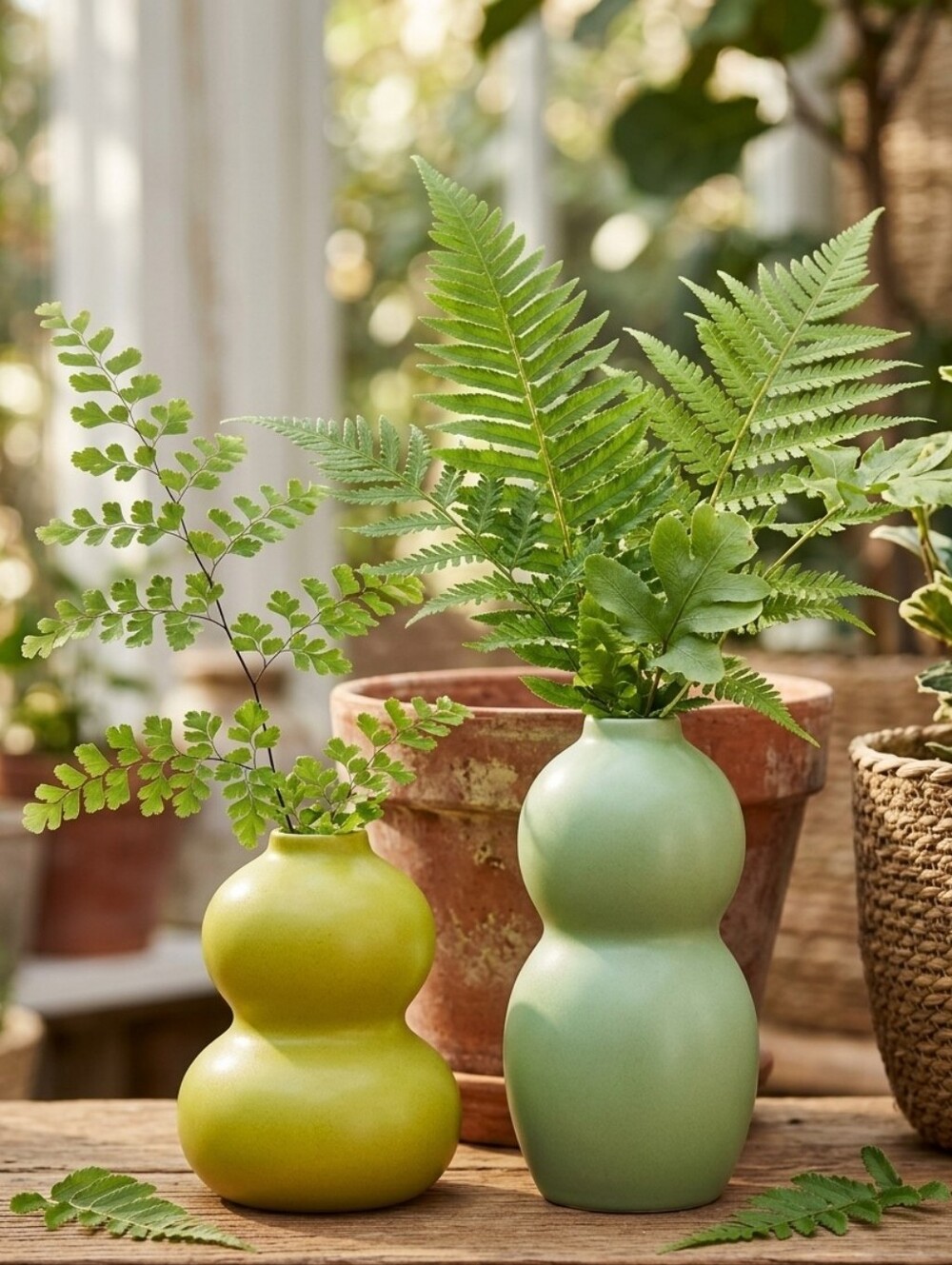 Room Essentials - Colorful Yellow And Mint gourd Style Ceramic Vases